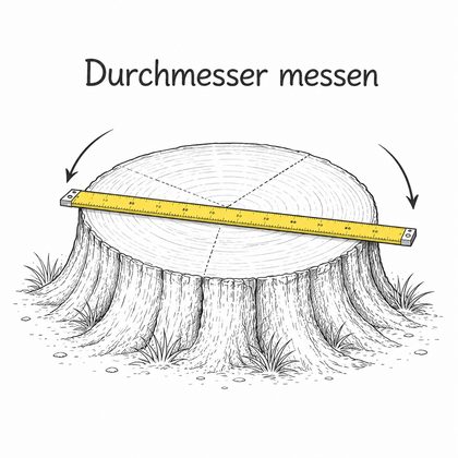 So messen Sie den Durchmesser des Baumstrunks mit dem Doppelmeter