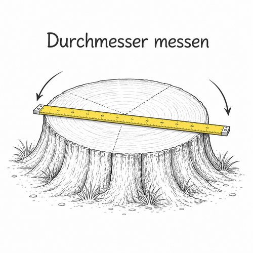 So messen Sie den Durchmesser des Baumstrunks mit dem Doppelmeter
